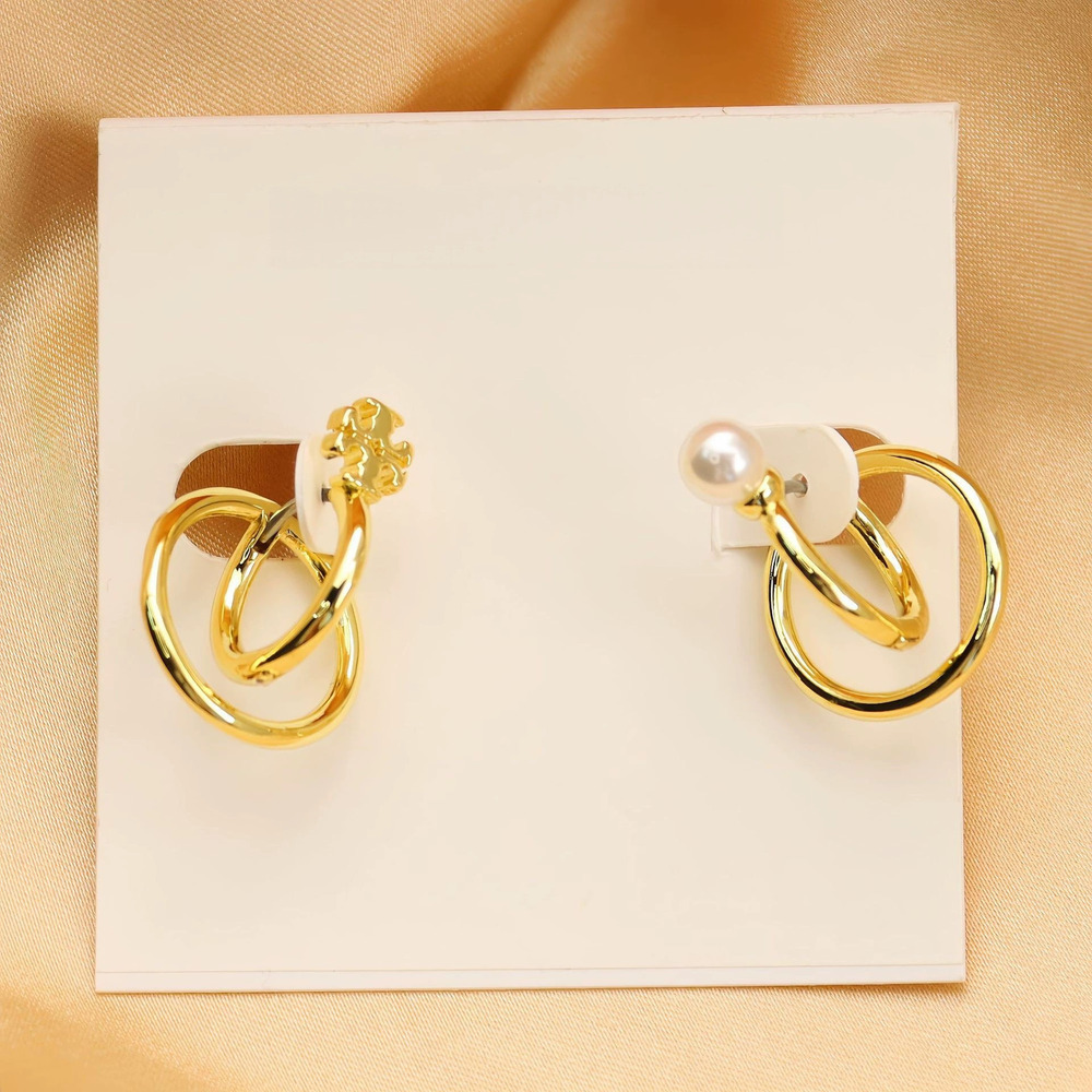 Tory Burch Series Gold Plated Double Pearl Stud Earrings